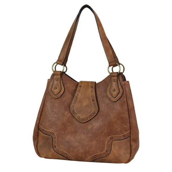Justin Western Carry Handbag With Dual Zippered Pockets Magnet Closure Brown - Picture 1 of 11